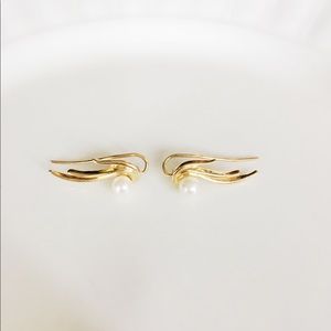 14k solid gold akoya pearl ear pin earrings